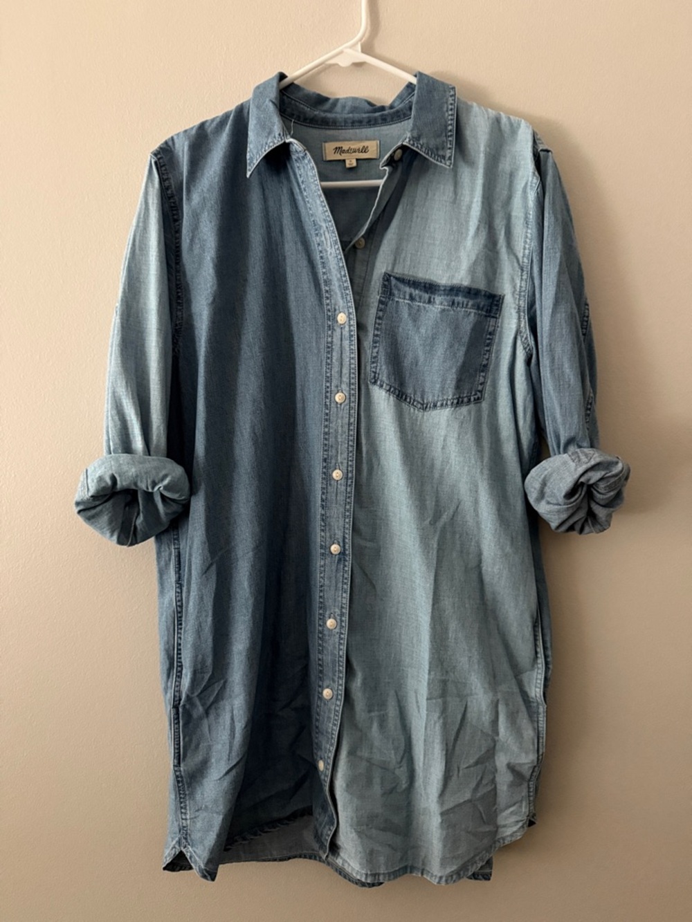 Madewell Two-Tone Denim Tunic Shirt Dress - Light & Medium Blue